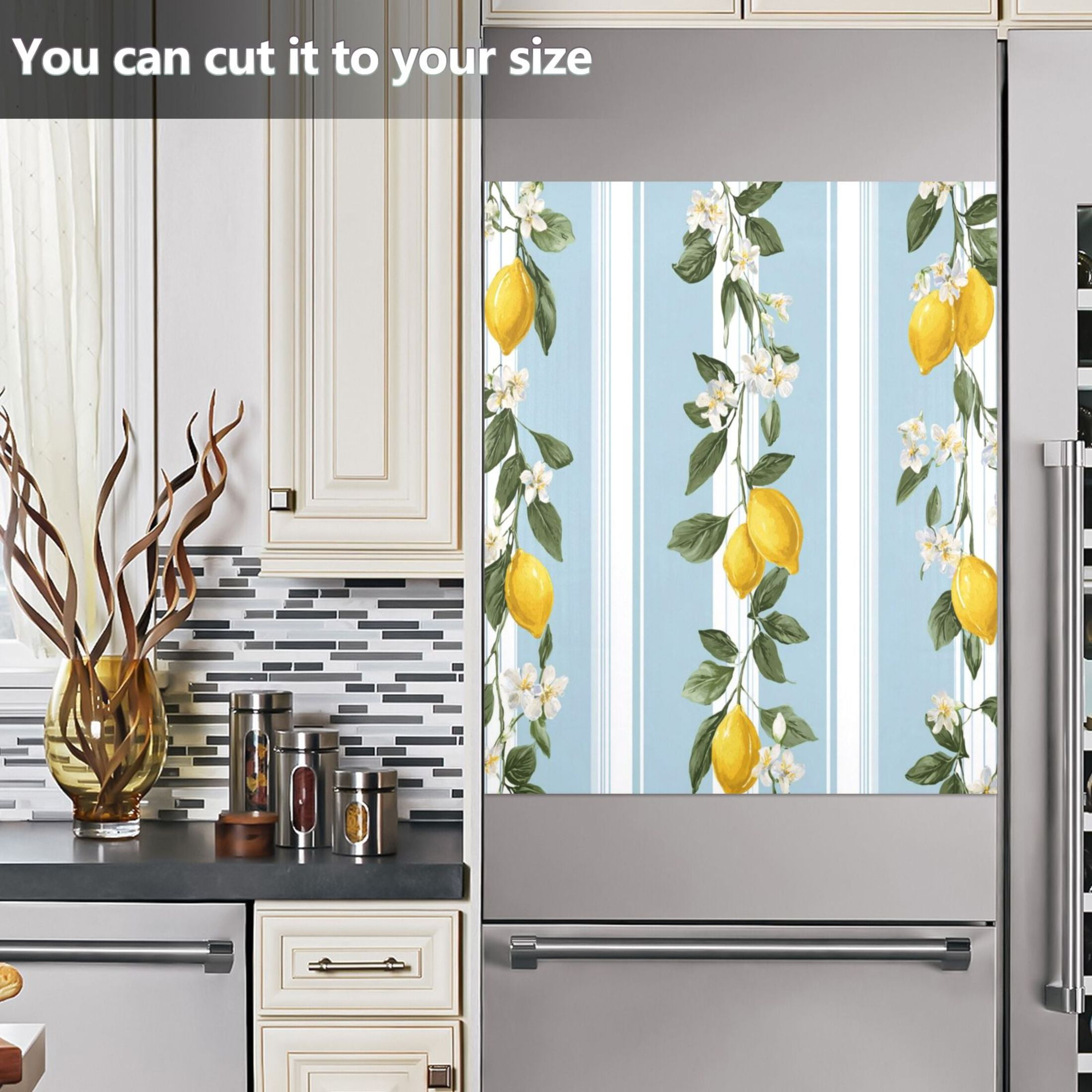 IAUYY Magnetic decorative sticker - 23x26 Inch PVC Refrigerator Decorative Cover, Removable DIY Art for Kitchen Appliances A Lemon and Flowers