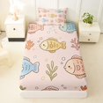thumbnail image 3 of jejeloiu Cute Cartoon Fish Twin Sheets For Girls,Pastel Underwater Coral Bedding,Pink Blue Yellow,3 Pieces,1 Fitted Sheet and 1 Pillowcase, 3 of 6