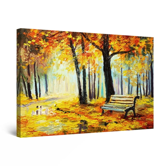 Startonight Canvas Wall Art Bench in Park Yellow Painting, Framed 24" x 36" 