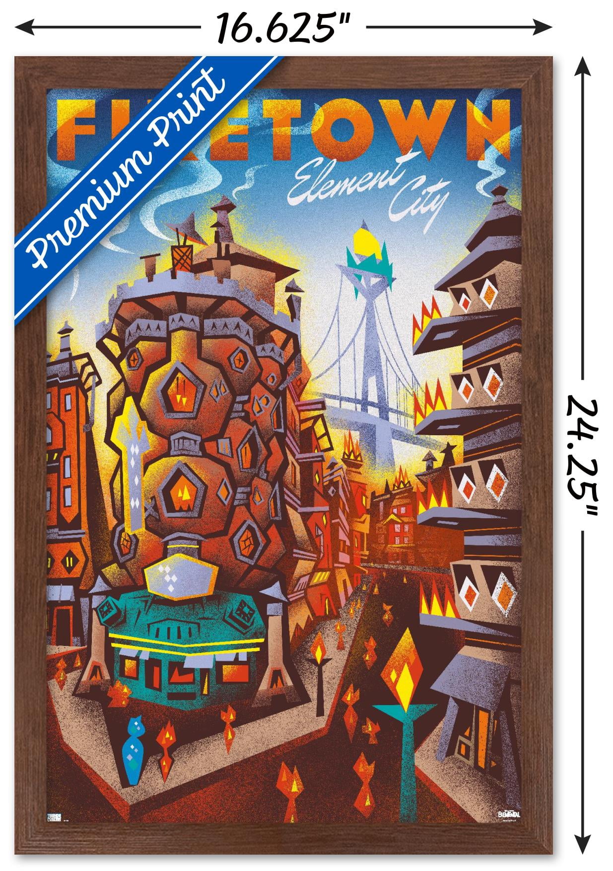 Disney Pixar Elemental - Firetown Wall Poster, 14.725" x 22.375" Framed
