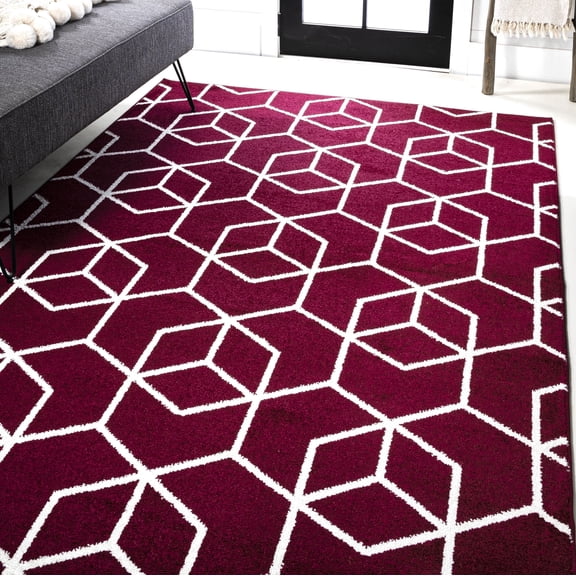 JONATHAN Y SUPERSOFT 5 x 8 Area Rug, Tumbling Blocks Modern Geometric - Red/White, SEU101I-5