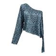 thumbnail image 5 of Trendfront Womens Off Shoulder Boat Neck Long Sleeve Tops Oversized Leopard Print Tees Animal Pattern Base Layering Style T-Shirts, 5 of 7