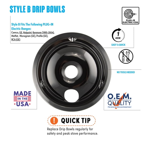 Range Kleen P119204XN Style B Black Porcelain Drip Bowls, 4 Pack