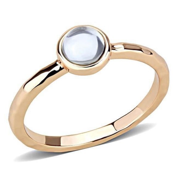 Alamode 3W1493-10 Women Rose Gold Brass Ring with Synthetic in Aquamarine - Size 10