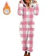 thumbnail image 5 of YOIAVAIOY Womens Winter Fleece Jumpsuits Fuzzy Sherpa Hooded One Piece Plaid Flannel Sleepwear Warm Winter Loungewear PinkL, 5 of 8