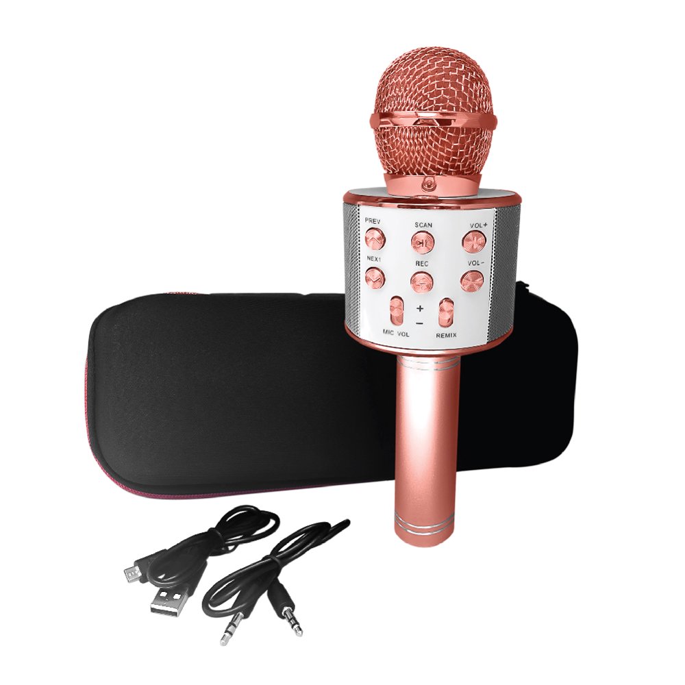 2BOOM Wireless Karaoke Mic w/ Speaker, Headphone Input, Recording, Rose