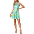 thumbnail image 2 of INSPIRE CHIC Women's Dress Sleeveless High Waist Shimmery Fit & Flare Mini Dress Bright Green M, 2 of 6