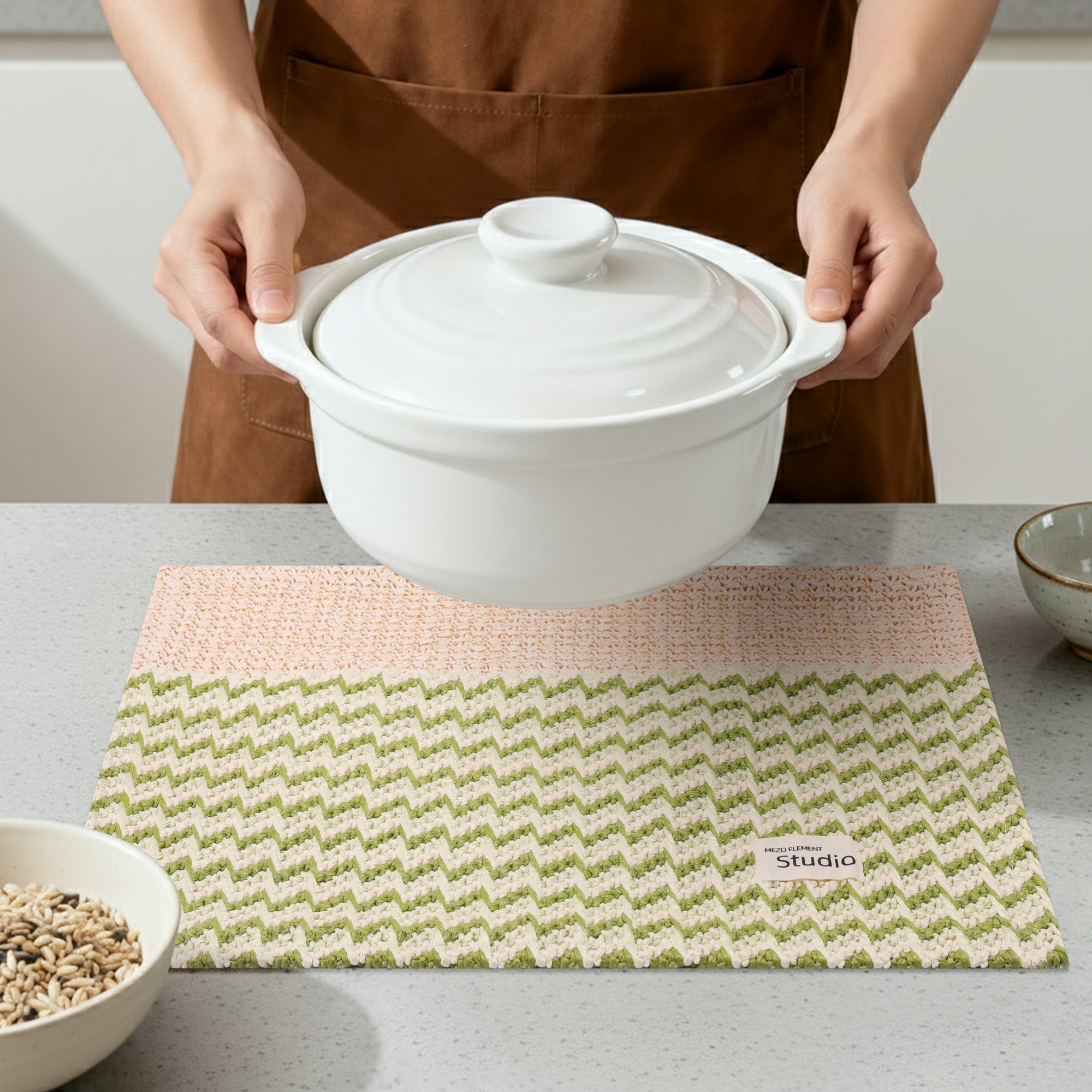 Unique Bargains Polyester Rectangular Placemats 4pcs Green 17.7"x11.8"