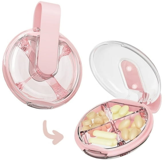 Travel Pill Organizer,4 Compartments Small Pill Container,Daily Pill Box to Hold Vitamins,Round Portable Pill Case for Pocket Purse Medicine Organizer