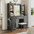 thumbnail image 2 of Romorgniz Black Vanity Desk with LED Lighted Mirror Makeup Vanity Table with 5 Drawers and 6 Storage Shelves for Bedroom and Dressing Room, 2 of 8