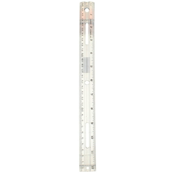 charles leonard double bevel plastic ruler with raised measurement calibrations, upc coded, 12 inches, clear (80112)