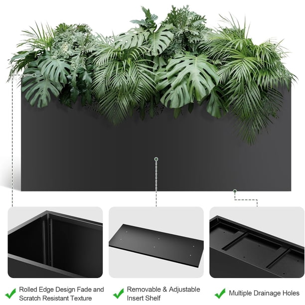 Yeshouse Macetero grande de metal para plantas de exterior, rectangular de acero resistente con montaje a presión para jardín, patio y jardín