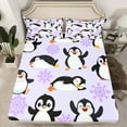 thumbnail image 2 of Manfei Cute Cartoon Penguin Twin Sheet Sets 3pcs, Kawaii Animal Twin Fitted Sheet, Purple Snowflakes Flat Sheet, Ultra Soft Home Decor, 2 of 7