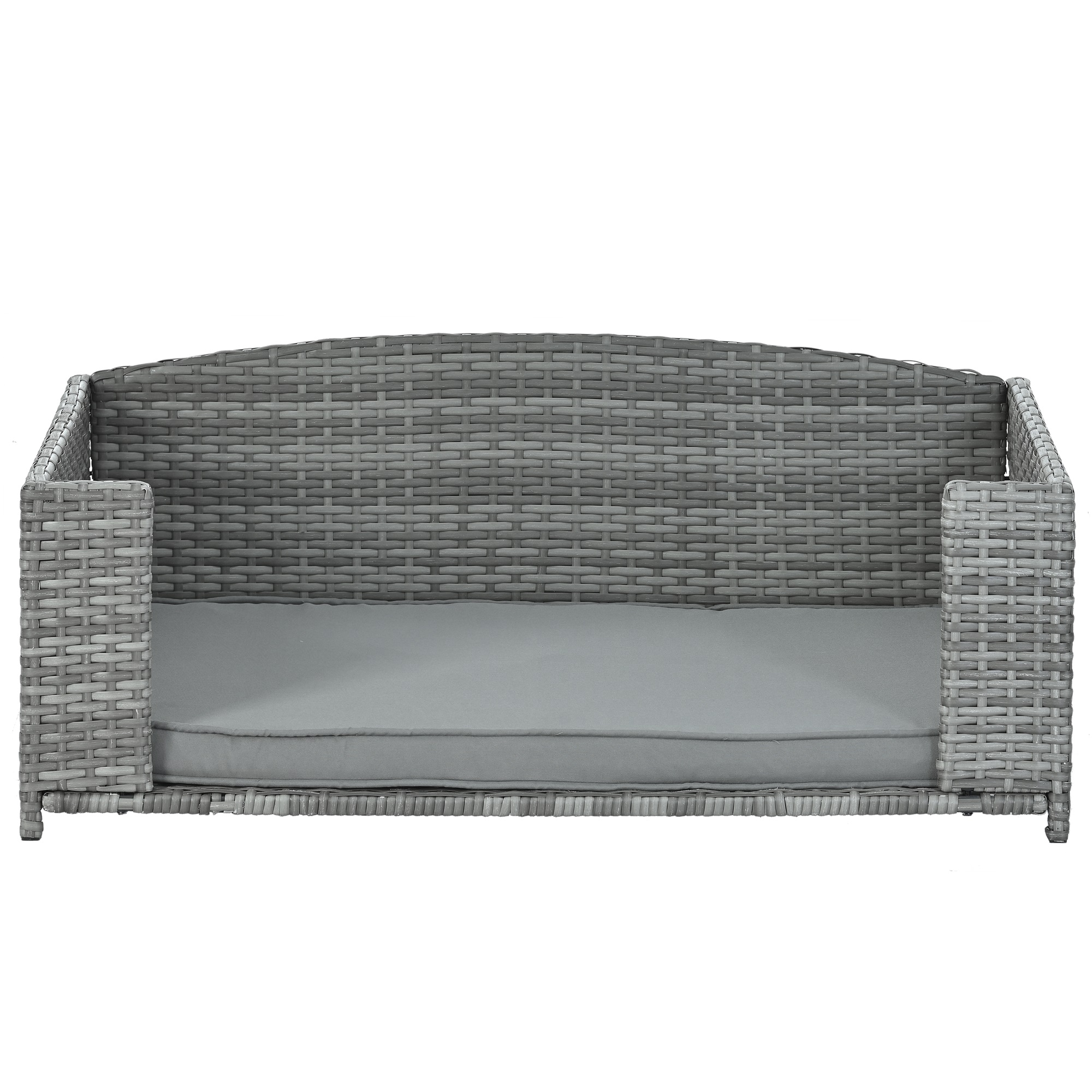 Pefilos 38" PE Wicker Dog Sofa Bed Elevated Raised Rattan Pet Bed for Indoor/Outdoor with Removable Cushion Lounge Curved backrest, Gray Pefilos 38" PE Wicker Dog Sofa Bed Elevated Raised Rattan Pet Bed for Indoor/Outdoor with Removable Cushion Lounge Curved backrest, Gray