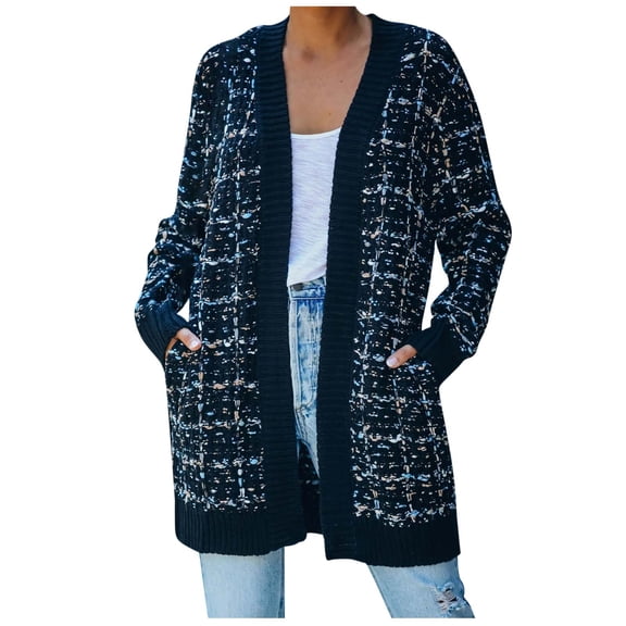 Odeerbi Cardigan Sweaters For Women Fall Winter Sweaters Trendy Tops Outwear Coat Long Sleeve Medium Long-term Coat Blue