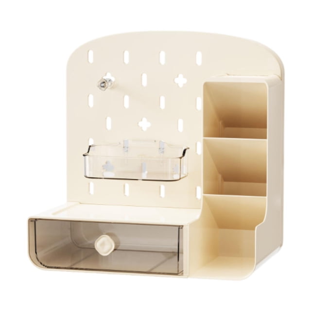 Organizador de tablero de clavija de escritorio con cajón, tarjetero de gran capacidad, portalápices con accesorios para niños, adultos, oficina, sala Beige