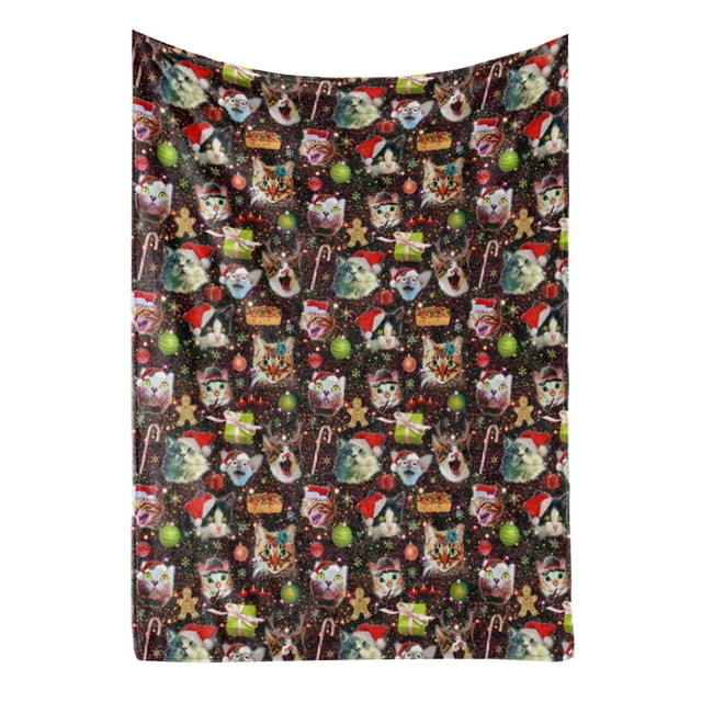 Manta con patrón de gato navideño, decoración de pared para fiesta y Festival, manta estampada para siesta, sofá, oficina