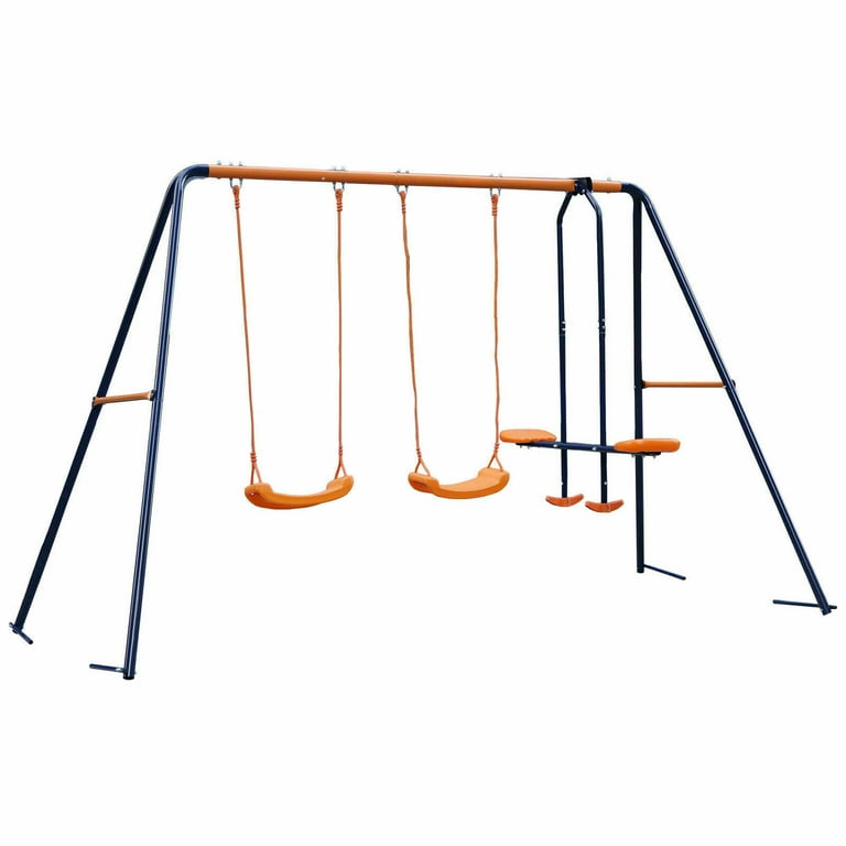 ZENSTYLE Double Metal Swing Set w/2 Saucer Seats, Seesaw - Outdoor