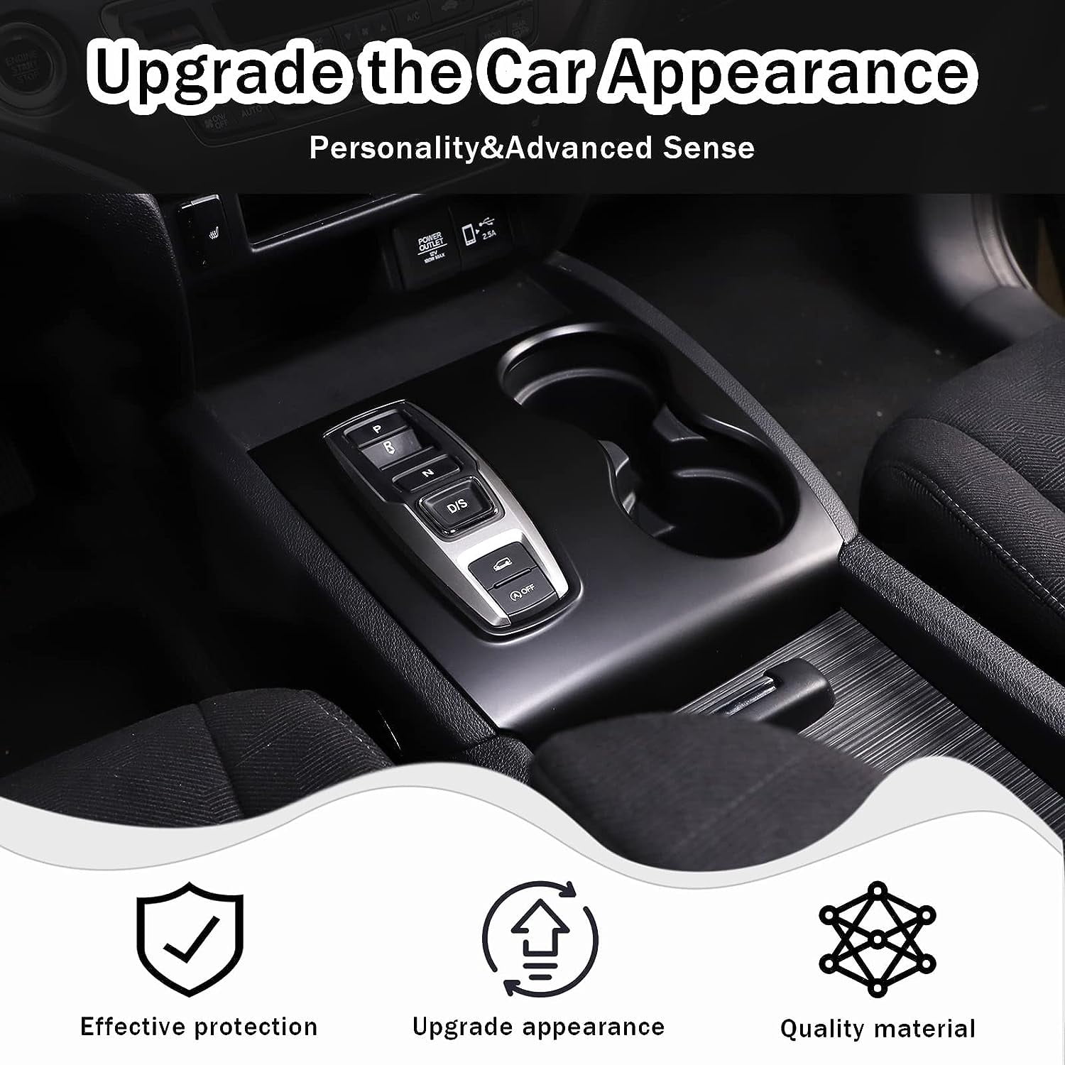 TINKI Gear Shift Panel Cover Trim for Honda Pilot 2016-2022/ Ridgeline 2020-2023/ Passport 2019-2023, ABS Automotive Center Consoles Cup Holder Cover Protector Accessories