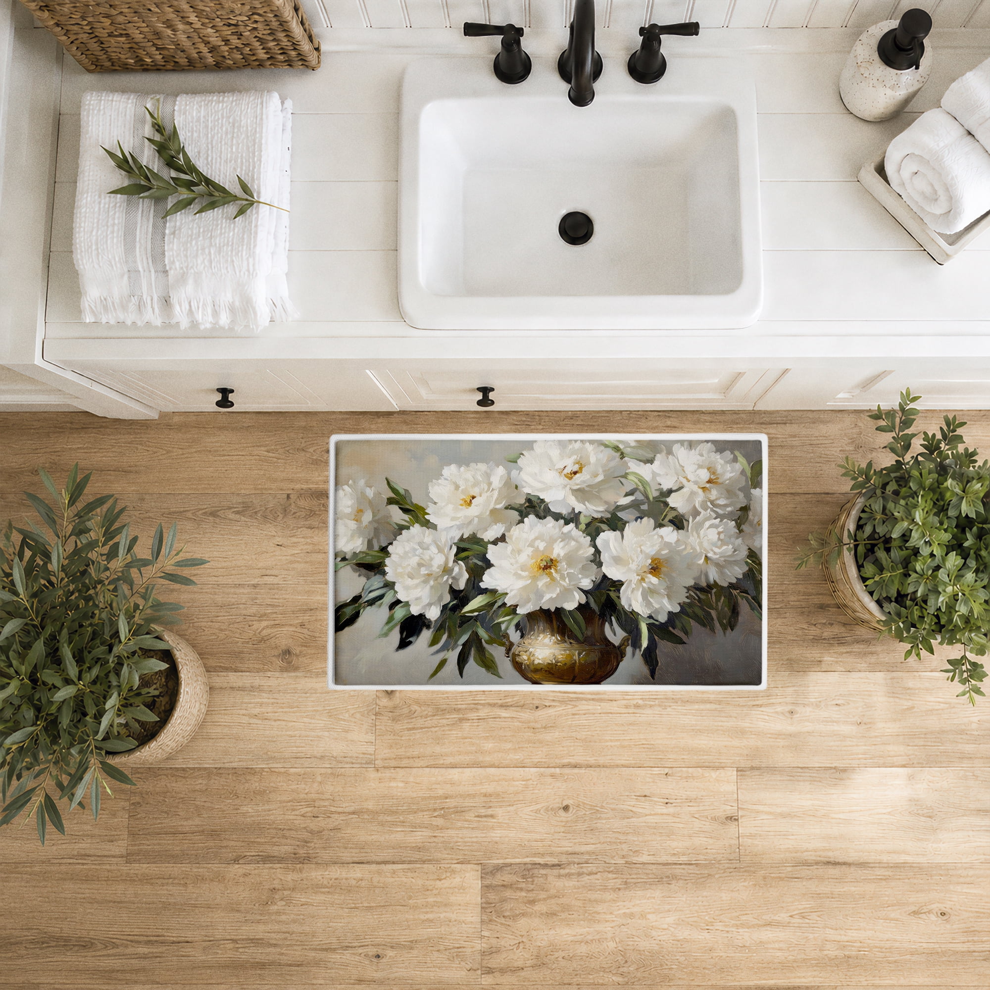 Stupell Industries Golden Vase Floral Bouquet Printed Plush Bathroom Floor Mat, design by Petals Prints Design