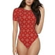 thumbnail image 1 of Balery Red White Snowflakes Body de cuello redondo de manga corta para mujer Tops de manga corta Tops básicos-Large, 1 of 7