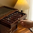 thumbnail image 5 of Kinsuite Black Walnet Jewelry Box with Glass Top & 6 Drawers - Handcrafted Vintage Organizer, Gold Hardware, for Necklaces, Rings, Watches - Elegant Display & Storage Chest for Women, 5 of 7