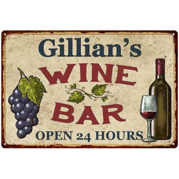 Gillian's Rustic Wine Bar Sign Wall Decor Kitchen Gift 8 x 12 High Gloss Metal 208120056733