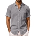 thumbnail image 3 of REZUOFI Mens Linen Short Sleeve Lapel T Shirt Solid Pocket Breathable Casual Loose for Summer Sports Daily, 3 of 8