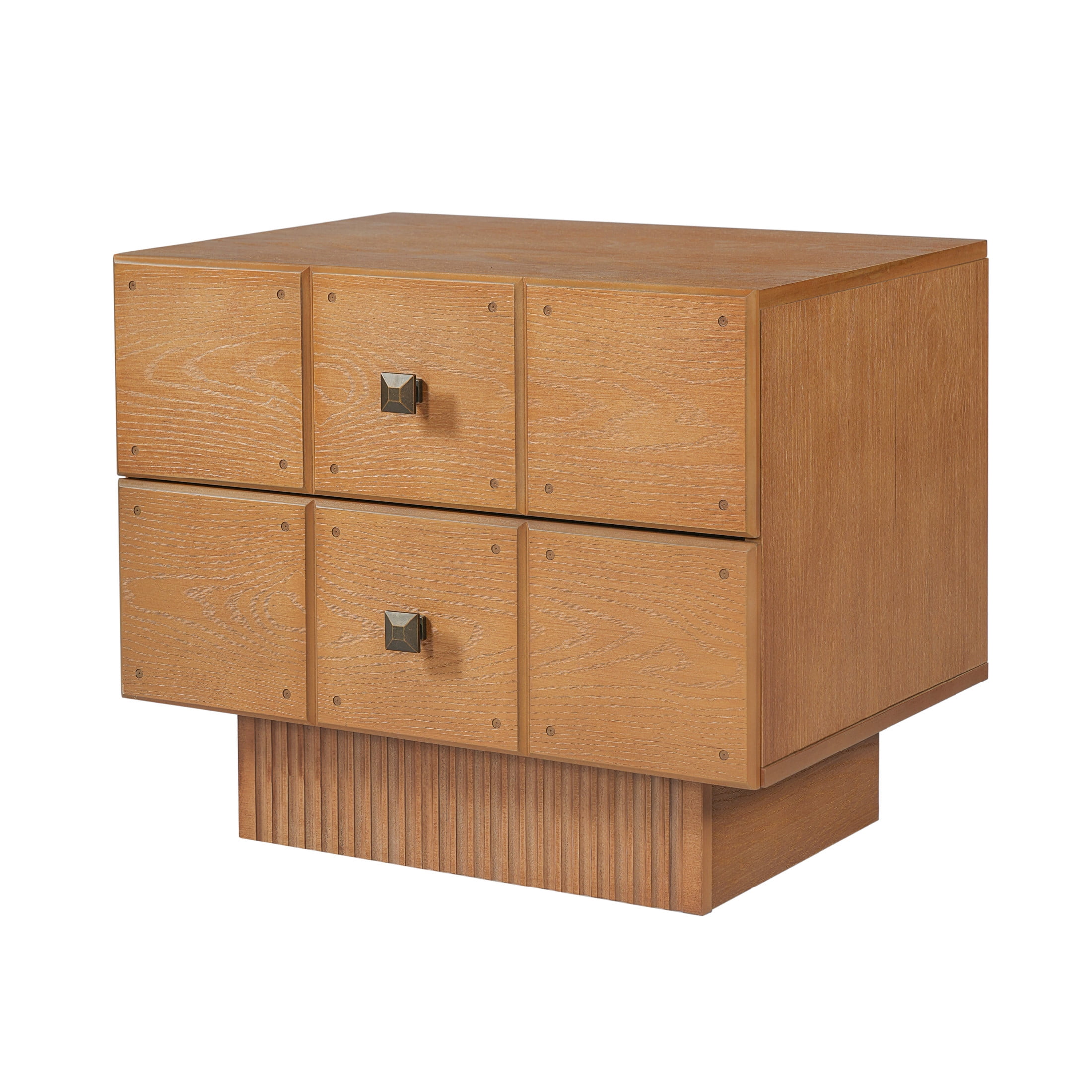 Christopher Knight Home Mid-Century Wood Nightstand with 2 Drawers, Fluted Pedestal, Brown