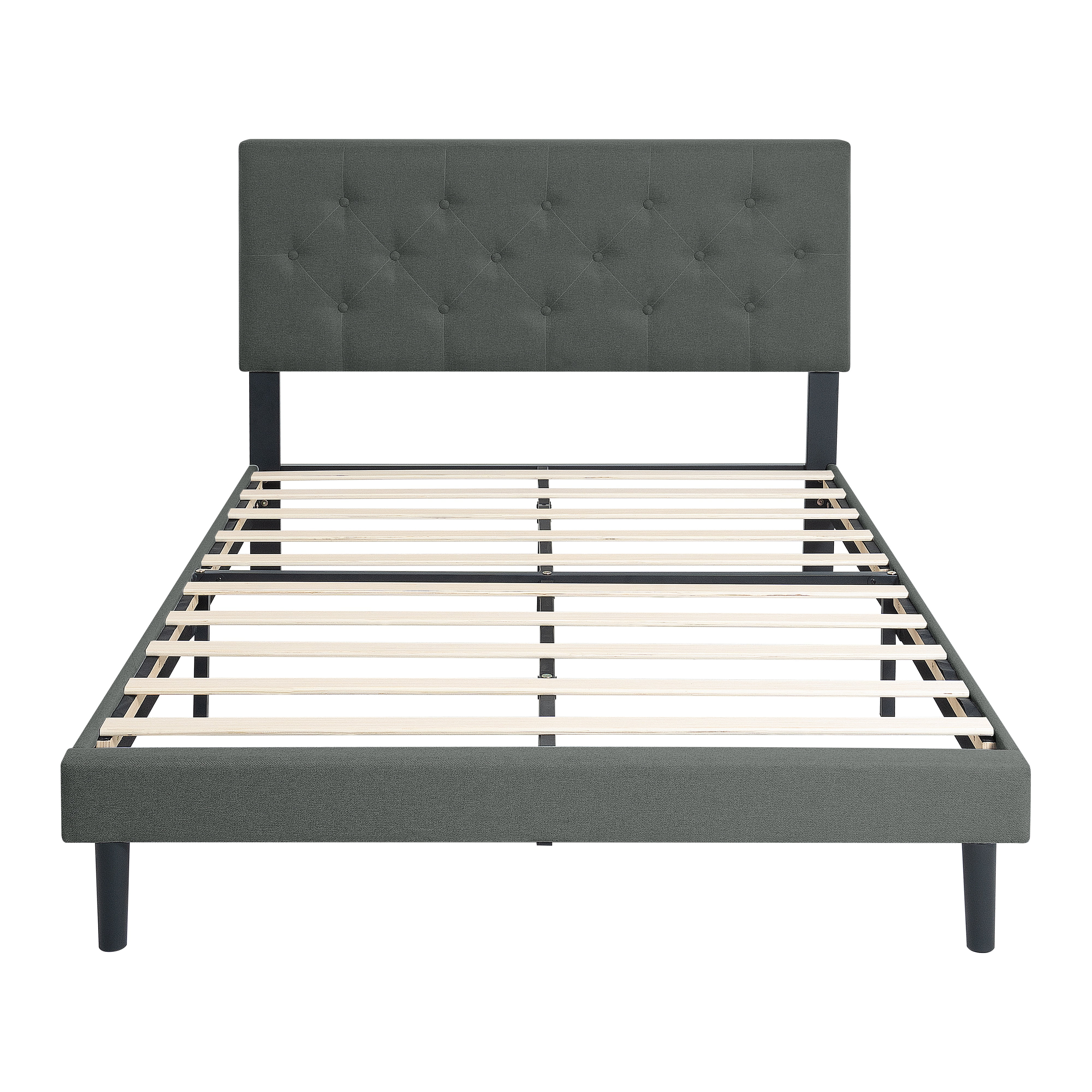LEGAHOME Twin Bed Frame, Upholstered Platform Bed with Button Tufted Linen Fabric Headboard, Modern Twin Size Bed, Heavy Duty Single Bed Frame, No Box Spring Needed, Wood Slat Support, Drak Gray