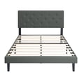 thumbnail image 3 of LEGAHOME Twin Bed Frame, Upholstered Platform Bed with Button Tufted Linen Fabric Headboard, Modern Twin Size Bed, Heavy Duty Single Bed Frame, No Box Spring Needed, Wood Slat Support, Drak Gray, 3 of 9