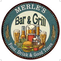 MERLE'S Bar and Grill 14" Round Metal Sign Kitchen Wall Decor 100140023206