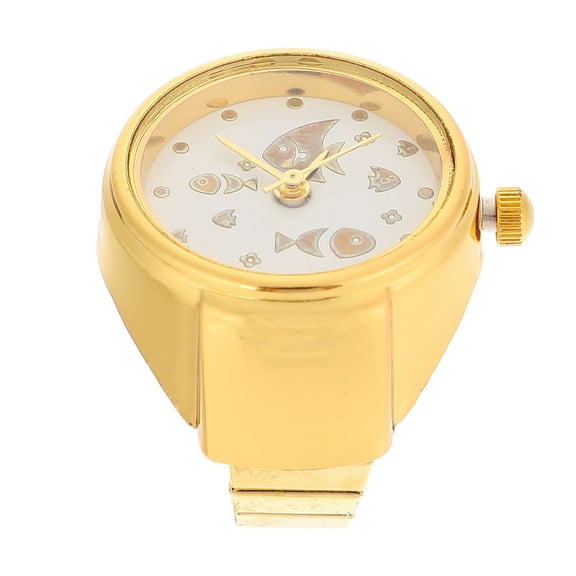 FOLOYORI 1Pcs Golden Round Ring Watch With Gradient Design Stainless Steel Time Display For Daily Use