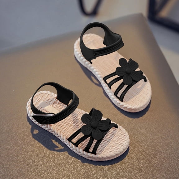 Piuwrlz Versatile Glitter Espadrilles Sandals for Little Girls Peep Toe Shoes Lace-Up New Dress Flats Black Size 27
