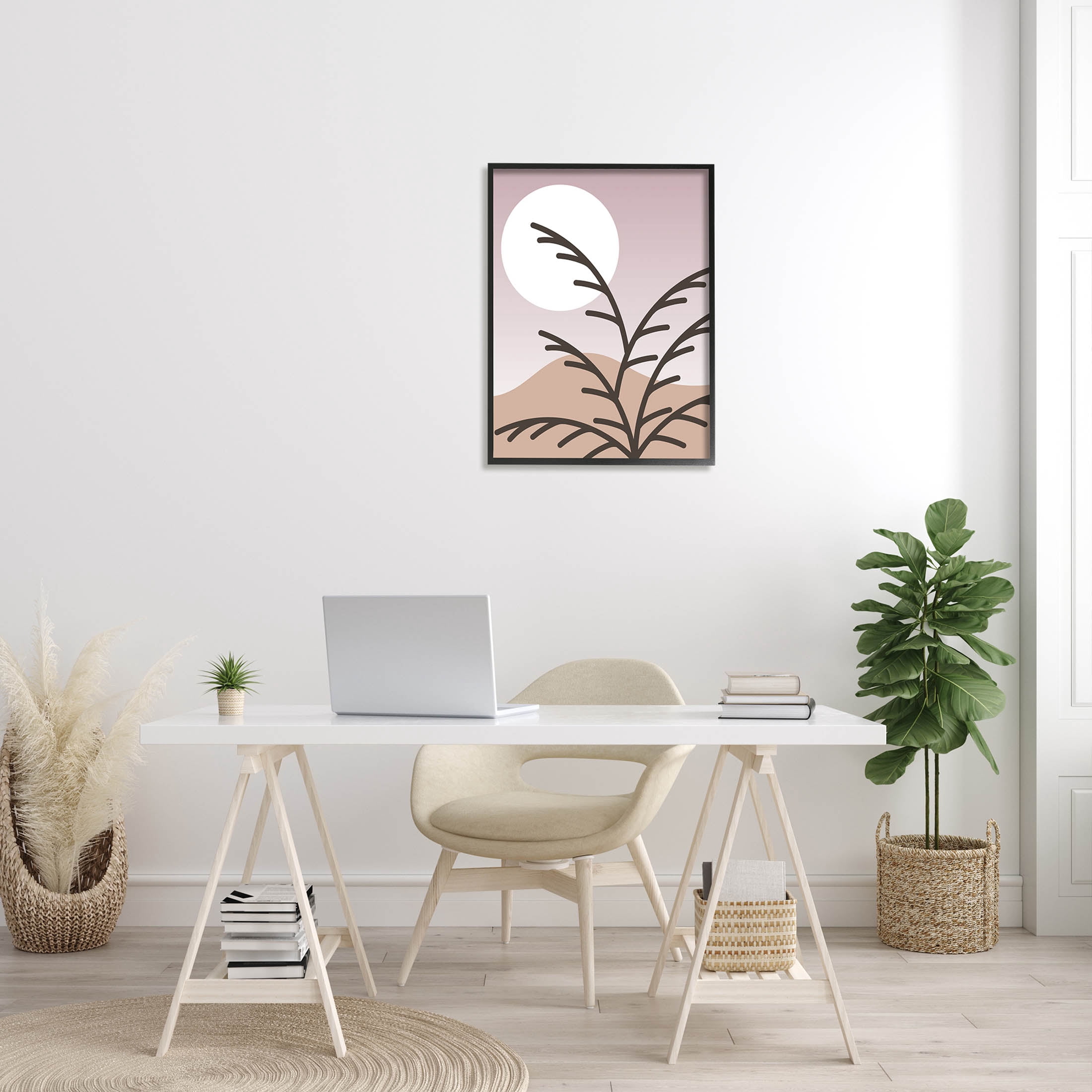 Modern Pastel Moon Branches Botanical & Floral Graphic Art Black Framed Art Print Wall Art