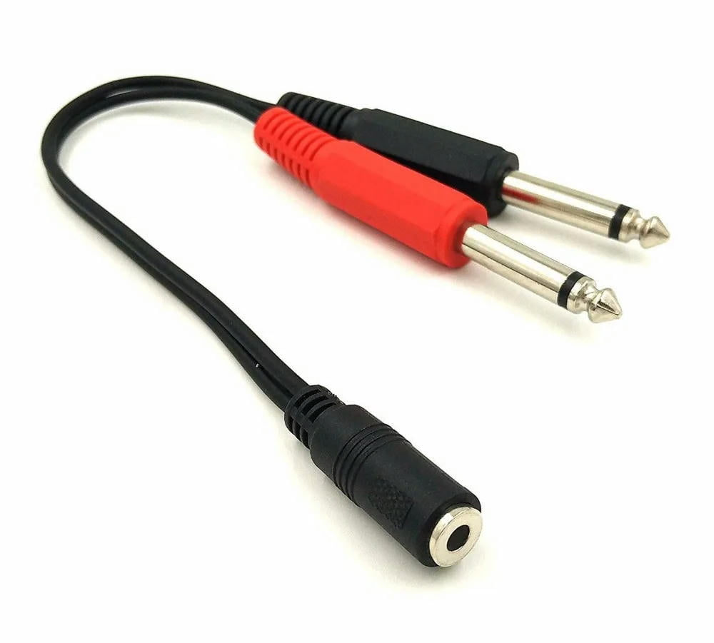 FOR 3.5mm (Mini) 1/8" TRS Stereo Female to 2 Dual 1/4 Inch 6.35mm Mono TS Male Y Splitter Cable 20cm/8inch