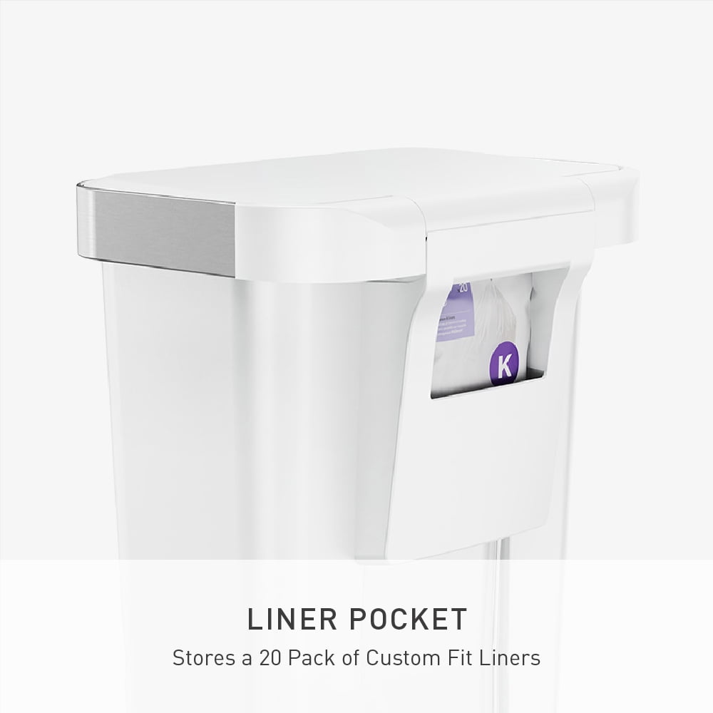 simplehuman 12 gal Plastic Rectangular Kitchen Trash Can with Liner Pocket, White