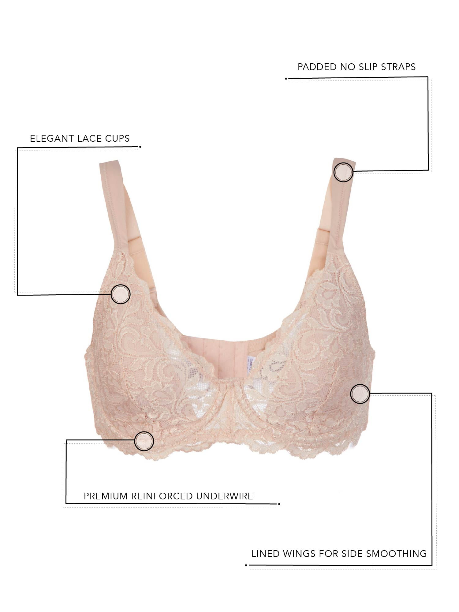 Leading Lady, The Ava, Lace Bra, Underwire Lightly Padded Cups, Smoothing Sides, Adjustable, Padded Straps, Lift and Shape (Women's & Women's Plus)