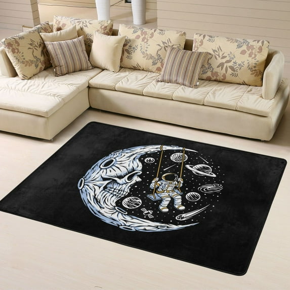 DouZhe Swing Moon Astronaut Skull Pattern Area Rugs Non-Slip Machine Washable Floor Mat, Style Carpet Doormat, 63x48 inches