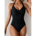 thumbnail image 5 of Women'S One Piece Swimsuit Halter Bathing Suit Ruched Tummy Control Swimsuits Push Up Swimwear Black XL, 5 of 9