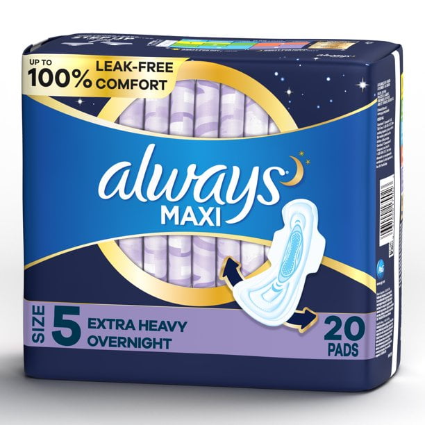 Always Maxi Pads Overnight Extra Heavy Flow 20 Each (Pack of 2)