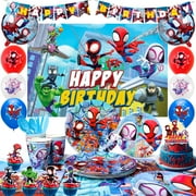 Little Spiderman and Friends Party Supplies, 114 Pcs Spiderman Birthday Decorations & Tableware - Balloons Banners Tablecloths Plates Cups Napkins etc