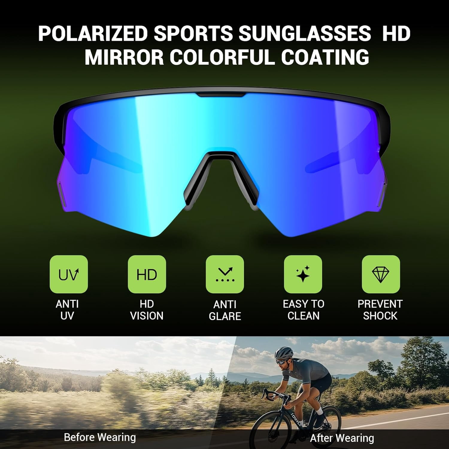 Blackview AI Smart Audio Sunglasses with Bluetooth: Polarized Sports Glasses for Men & Women, Built-in Speaker & Mic, Voice Control, UV400 Protection for Cycling Running Driving
