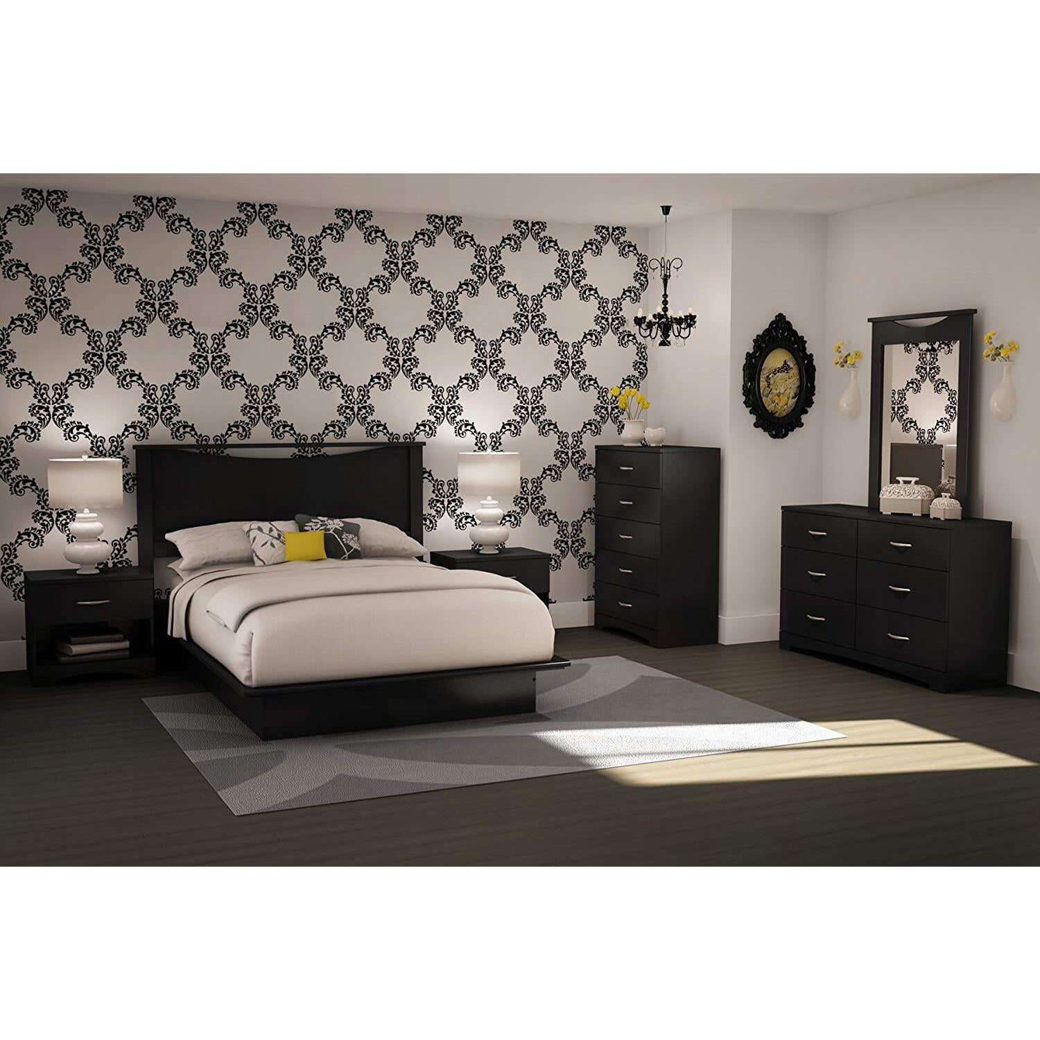 HomeStock Old World Opulence Headboard for Bed Frames - Pure Black Finish, 64" W x 46" H, Wood Headboard, Fits Full/Queen Beds, Versatile Modern Headboard