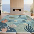 thumbnail image 2 of Design&I 6'x9' Washable Area Rug Snag-Free Blue Oceanic Seascape with Marine Life Motif Underwater Scene Turtles, Fish, for Dining Room, Under Table, Office, 2 of 7