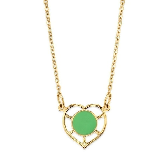 1928 Jewelry 14K Gold Dipped Heart With Small Round Circle Enamel Pendant Necklace For Women 16" (Green)
