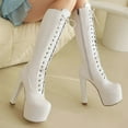 thumbnail image 2 of Mostsola Knee High Boots Women High Heel Platform Patent Leather Lace up Long Boots, 2 of 7