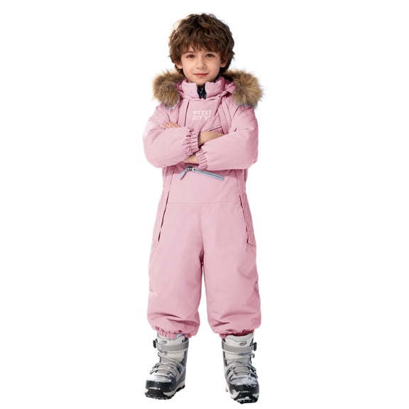 KAUOD Toddler Waterproof Snowsuits Outdoor Insulated One Piece Hooded Ski Suits Jumpsuits Kids Baby Multi Zipper Snow Suits