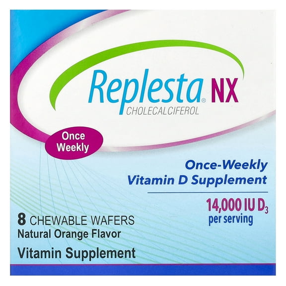Replesta NX 14,000 IU Vitamin D3 Cholecalciferol Vitamin D Deficiency Once-Weekly Chewable Wafer, Non-GMO, Natural Orange Flavor, 8 Tablets