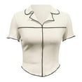 thumbnail image 4 of QHFBli Women Knit Crop Polo Shirts,Summer Short Sleeve Ribbed Collared T-Shirt Solid Fitted V Neck Tops, 4 of 6